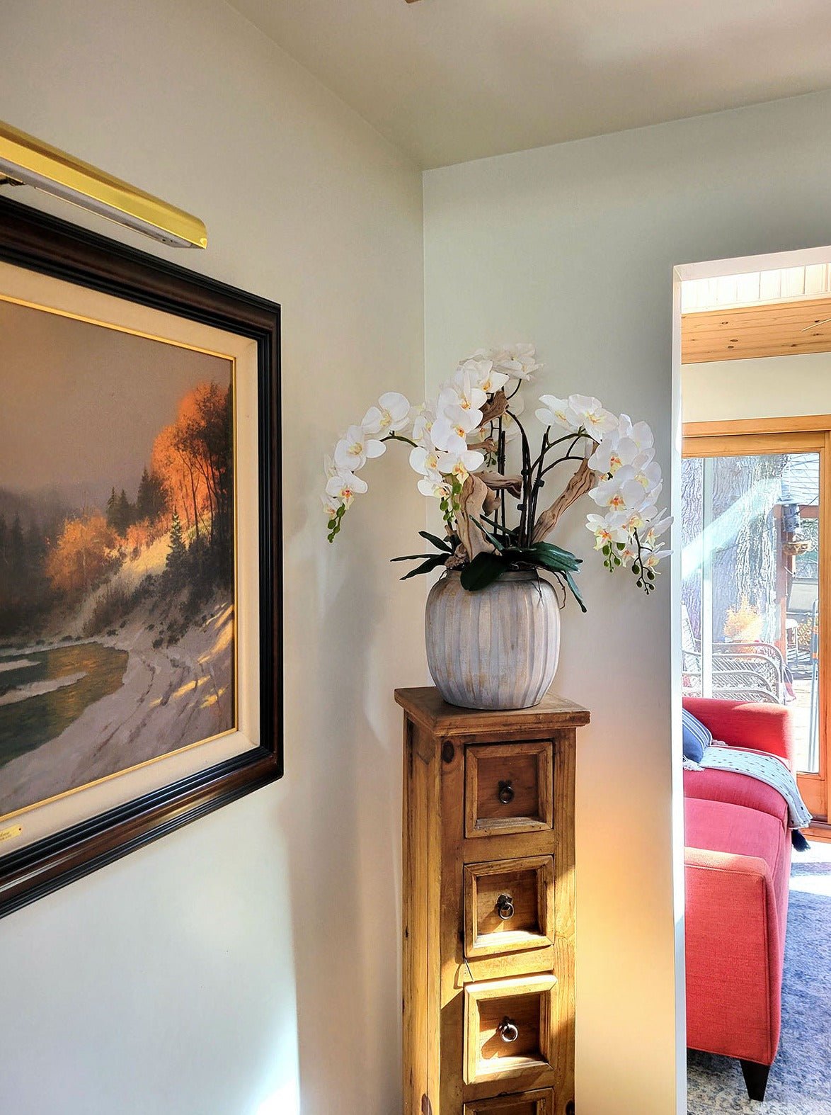 Artificial White Orchid Arrangement in Ceramic Vase - Mossy Moss by Olia