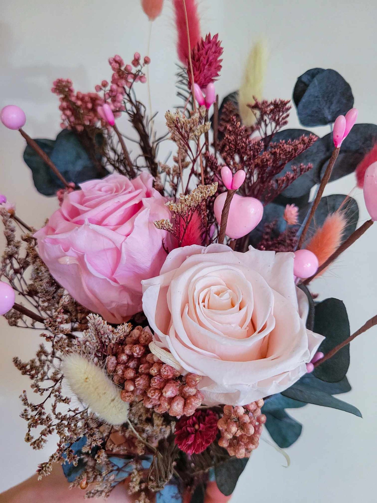 Preserved Rose Bouquet with Hearts – Timeless Floral Gift for Valentine's Day, Mother's Day, and More - Mossy Moss by Olia