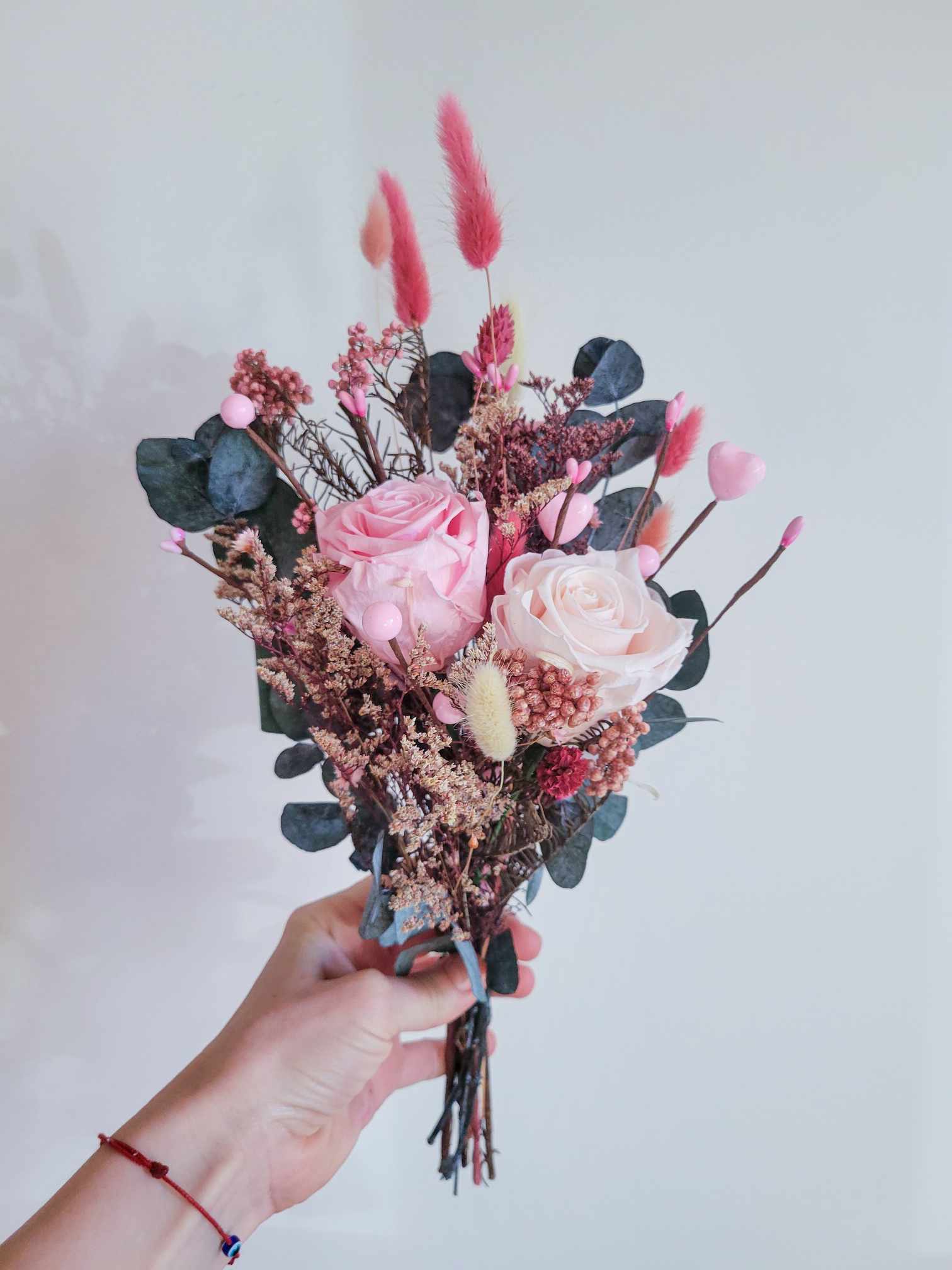 Preserved Rose Bouquet with Hearts – Timeless Floral Gift for Valentine's Day, Mother's Day, and More - Mossy Moss by Olia