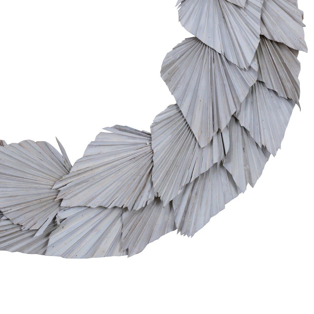 17" Dia. White Washed Palm Spear Wreath - Mossy Moss by Olia