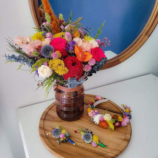 Colorful Boho Dried Flower Bouquet w preserved Roses & dried Flowers - Mossy Moss by Olia