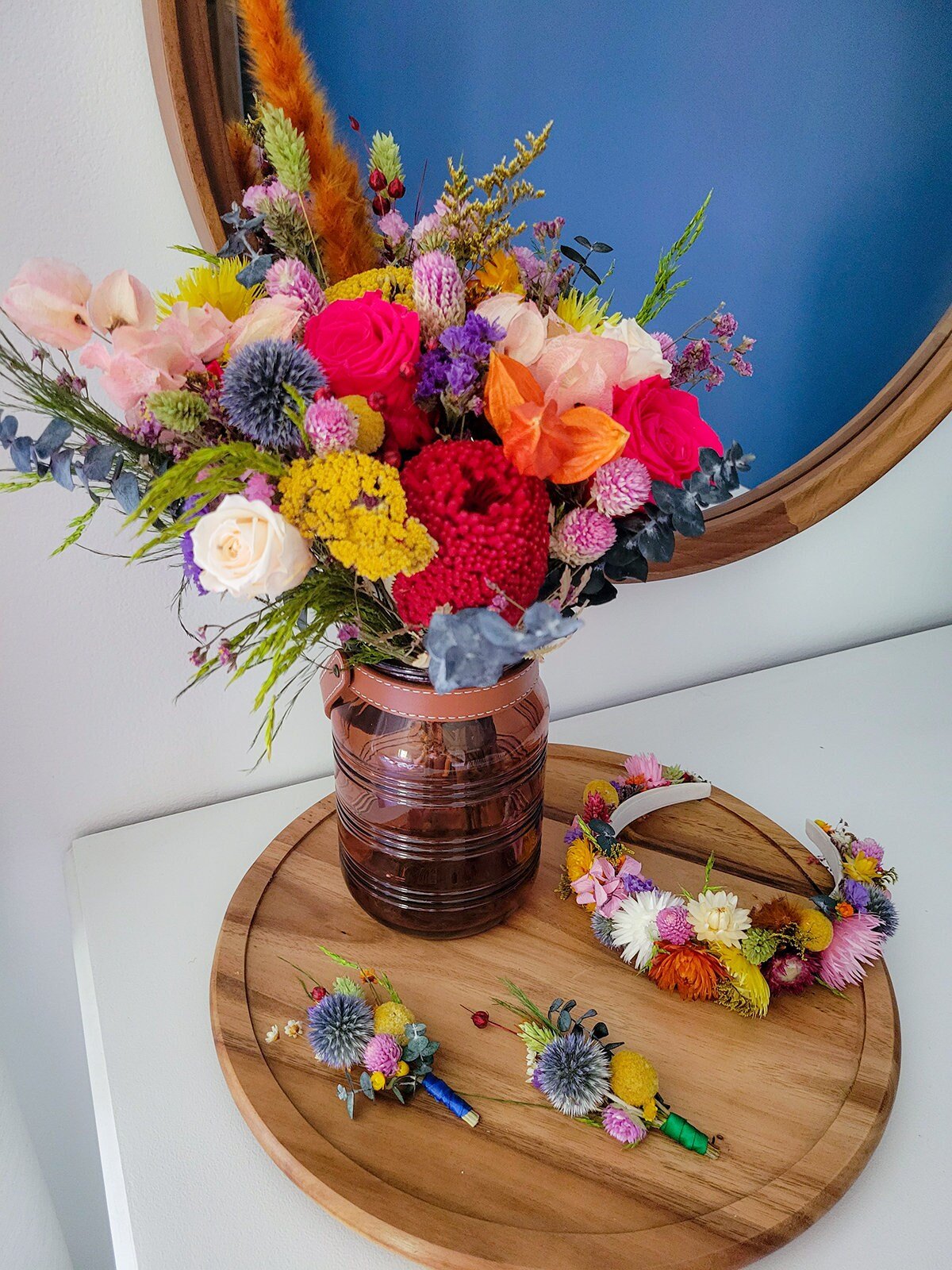 Colorful Boho Dried Flower Bouquet w preserved Roses & dried Flowers - Mossy Moss by Olia