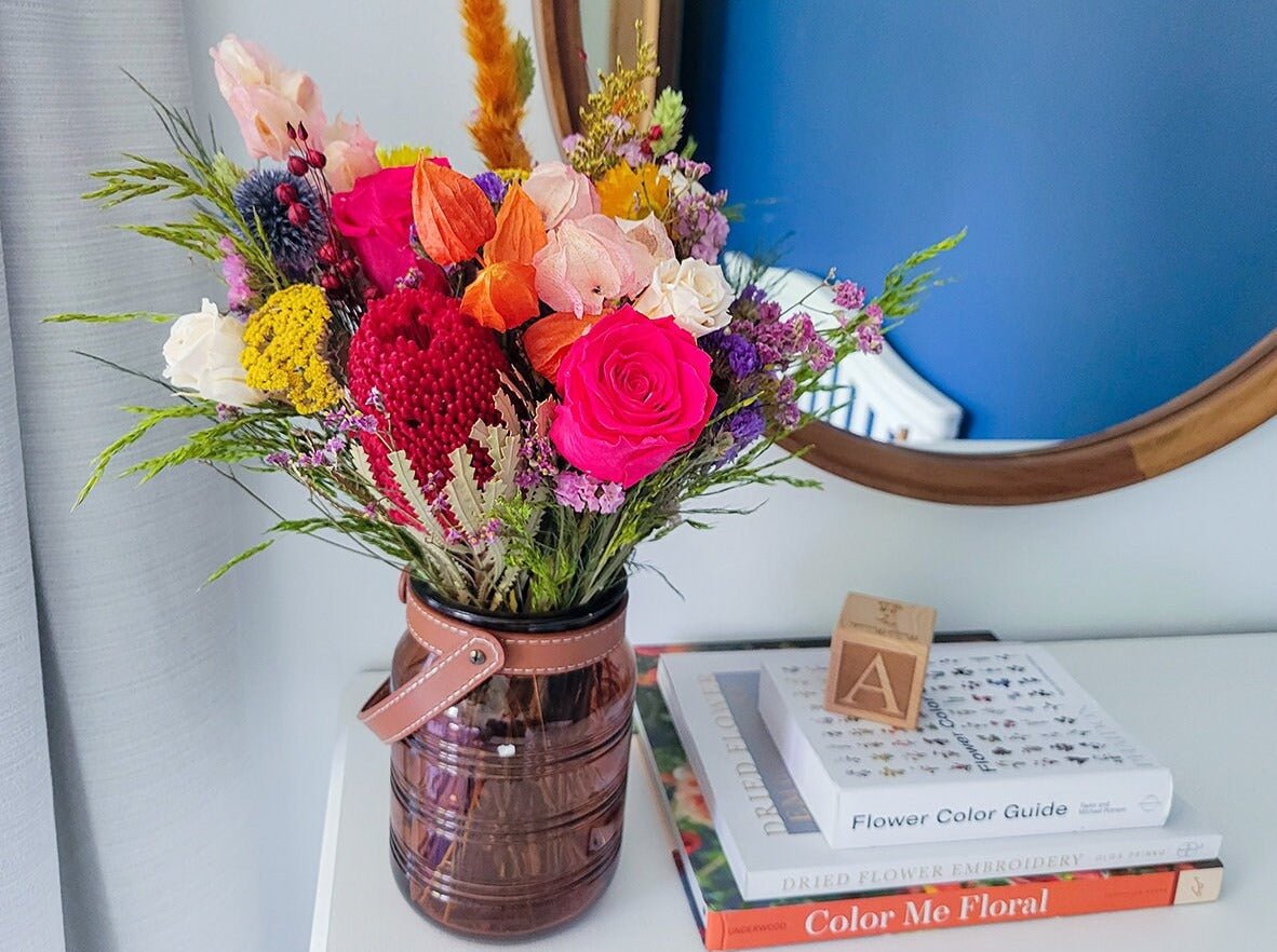 Colorful Boho Dried Flower Bouquet w preserved Roses & dried Flowers - Mossy Moss by Olia