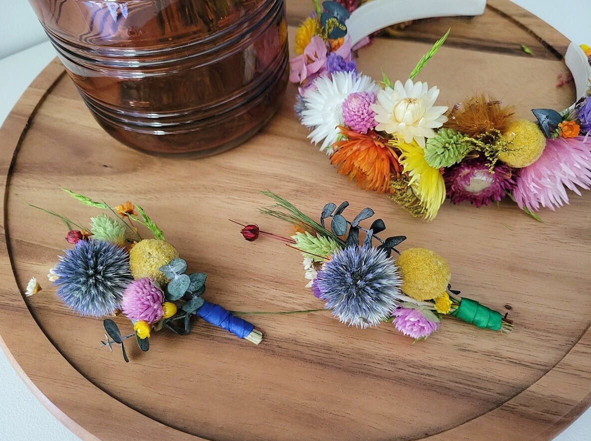 Colorful Boho Dried Flower Bouquet w preserved Roses & dried Flowers - Mossy Moss by Olia