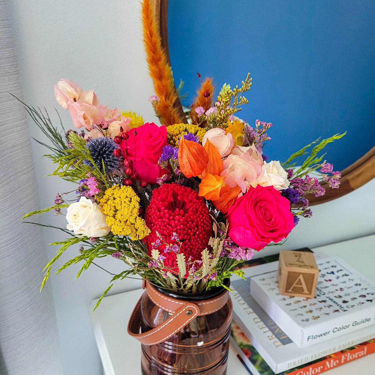 Colorful Boho Dried Flower Bouquet w preserved Roses & dried Flowers - Mossy Moss by Olia