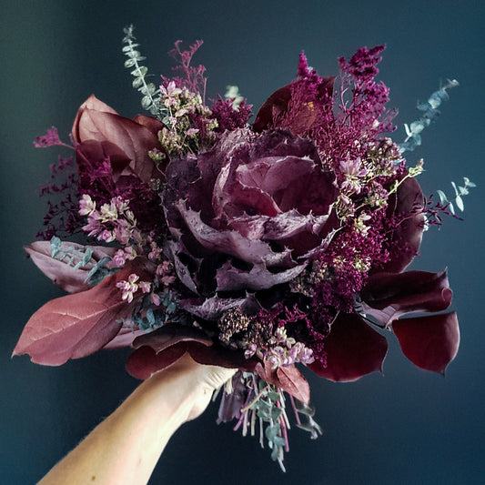 Dried Flower Halloween Wedding Bouquet - Mossy Moss by Olia