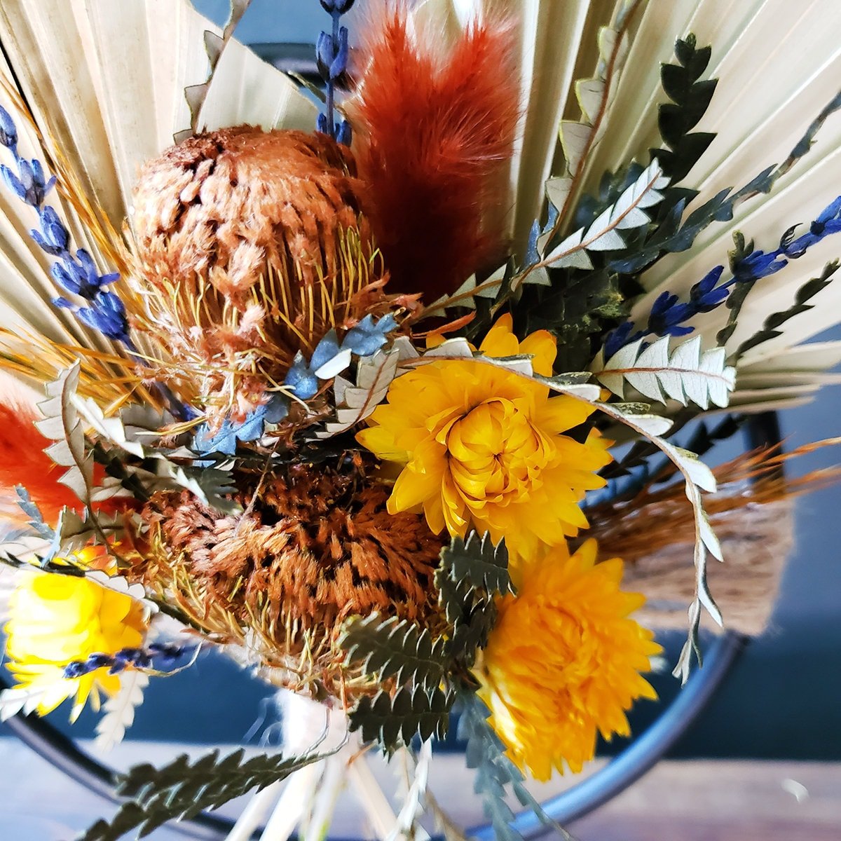 Dried Flower Hoop on Black Metal Stand - Mossy Moss by Olia