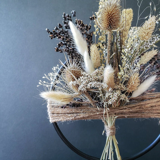 Dried Flower Hoop on Black Metal Stand - Mossy Moss by Olia