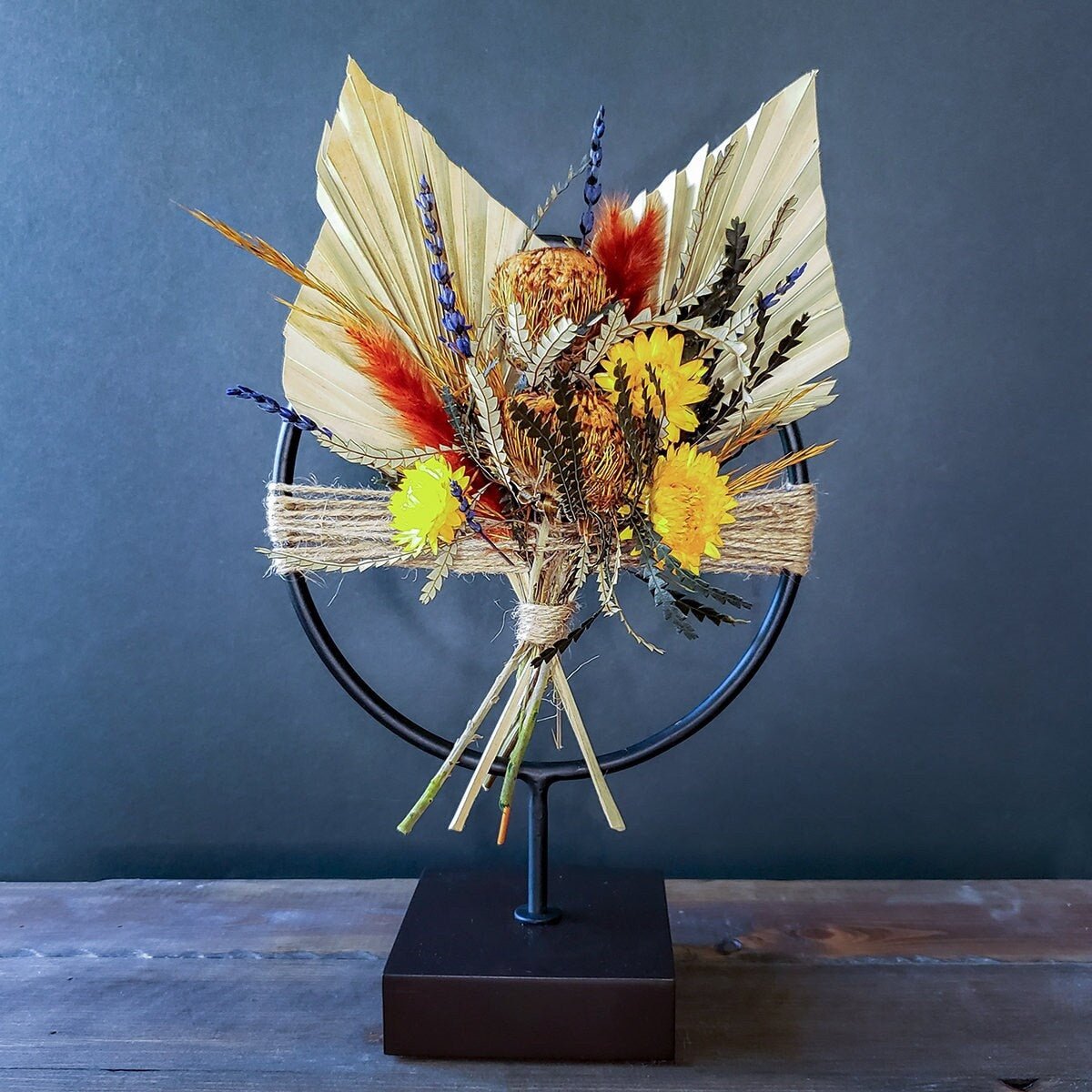 Dried Flower Hoop on Black Metal Stand - Mossy Moss by Olia