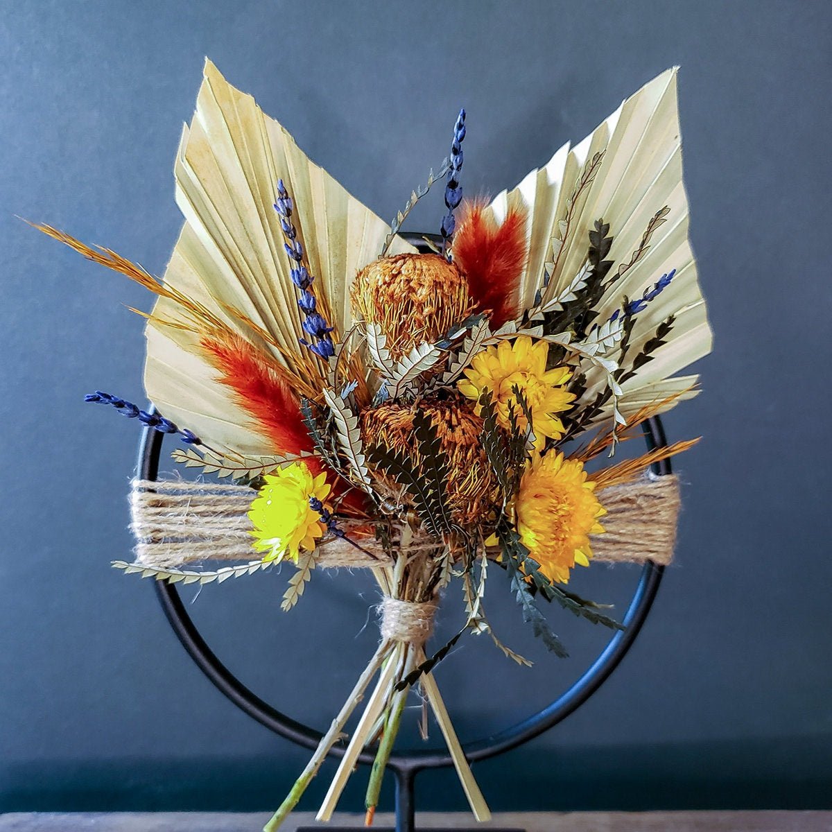 Dried Flower Hoop on Black Metal Stand - Mossy Moss by Olia