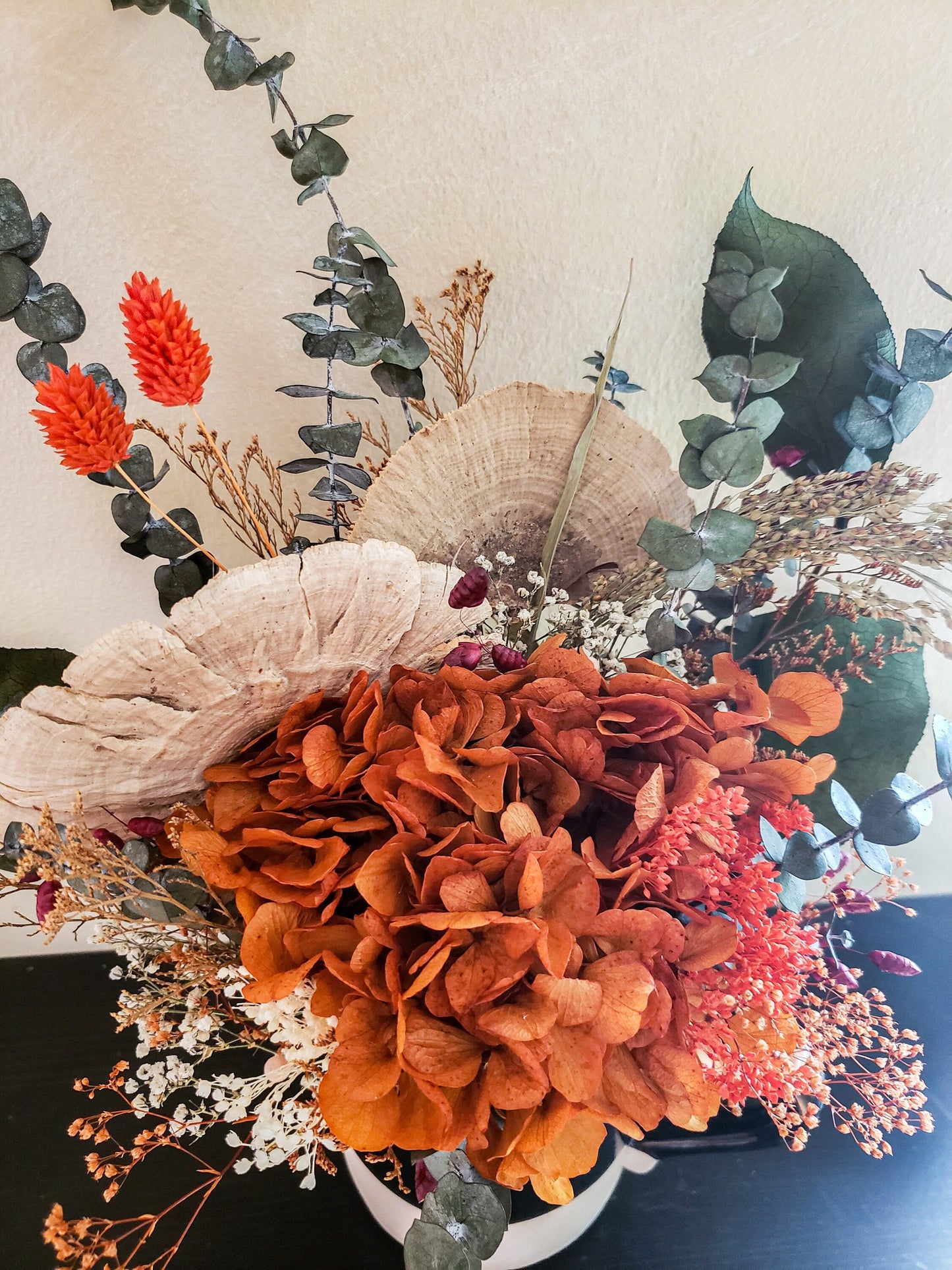 Dried Flowers Fall Bouquet made out of preserved Hydrangeas, Eucalyptus and Mushrooms - Mossy Moss by Olia