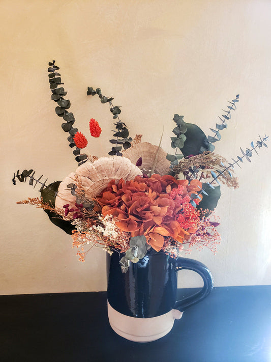 Dried Flowers Fall Bouquet made out of preserved Hydrangeas, Eucalyptus and Mushrooms - Mossy Moss by Olia