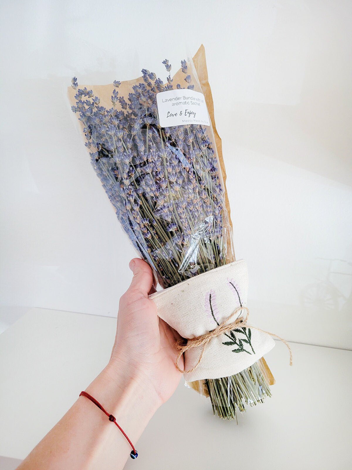 Dried French Lavender Bundle w embroidered Lavender Sachet - Mossy Moss by Olia