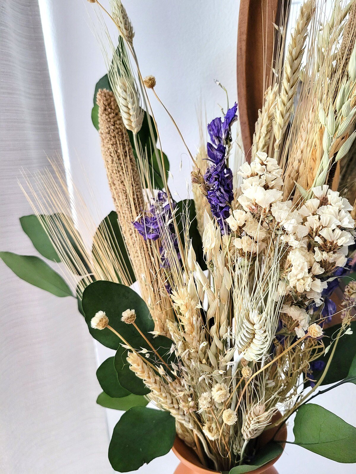 Dried Ornamental Grass Arrangement with Grains, Eucalyptus & Larkspur - Mossy Moss by Olia
