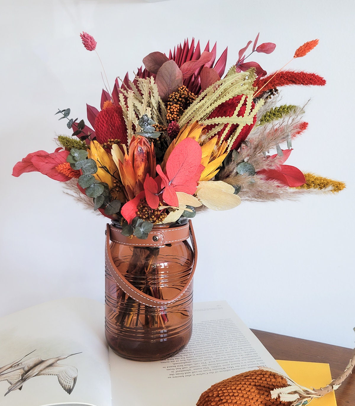 Dried Burnt Orange Yellow Floral Arrangement
