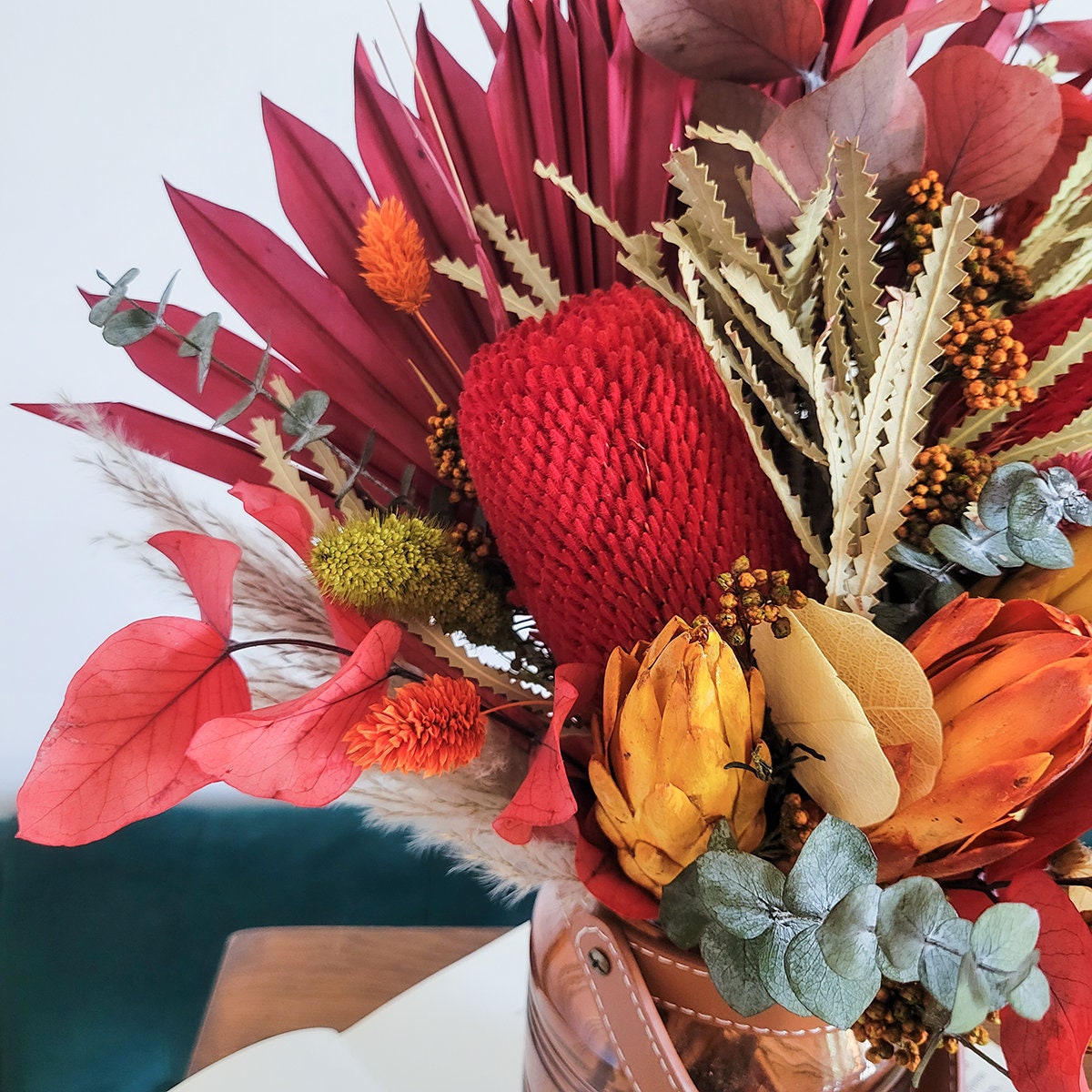Dried Burnt Orange Yellow Floral Arrangement