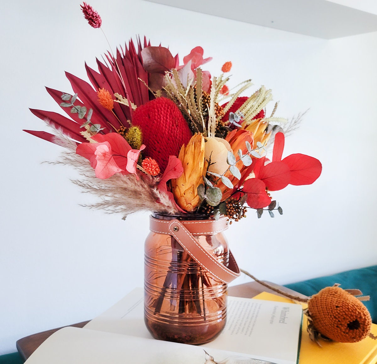 Dried Burnt Orange Yellow Floral Arrangement