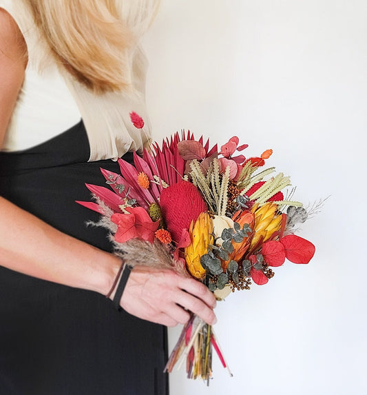 Dried Burnt Orange Yellow Floral Arrangement