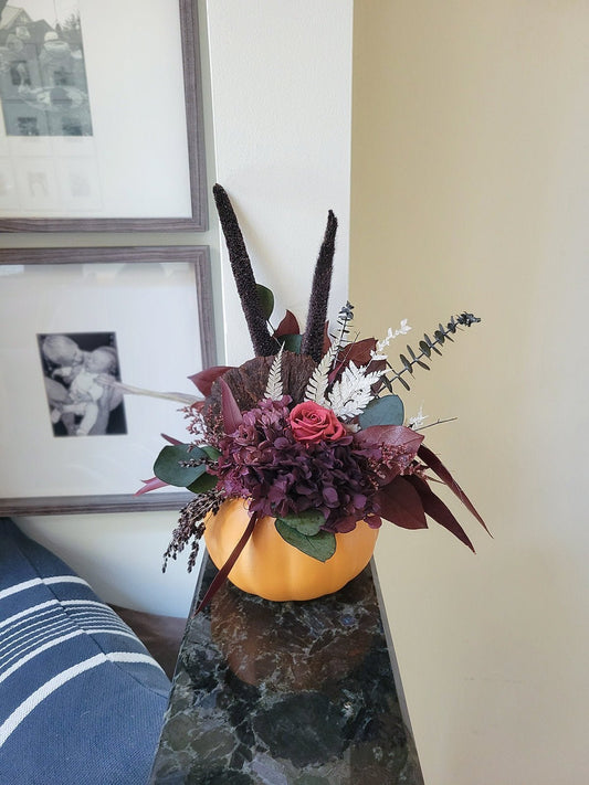 Preserved Fall Bouquet in Orange Pumpkin Vase - Mossy Moss by Olia