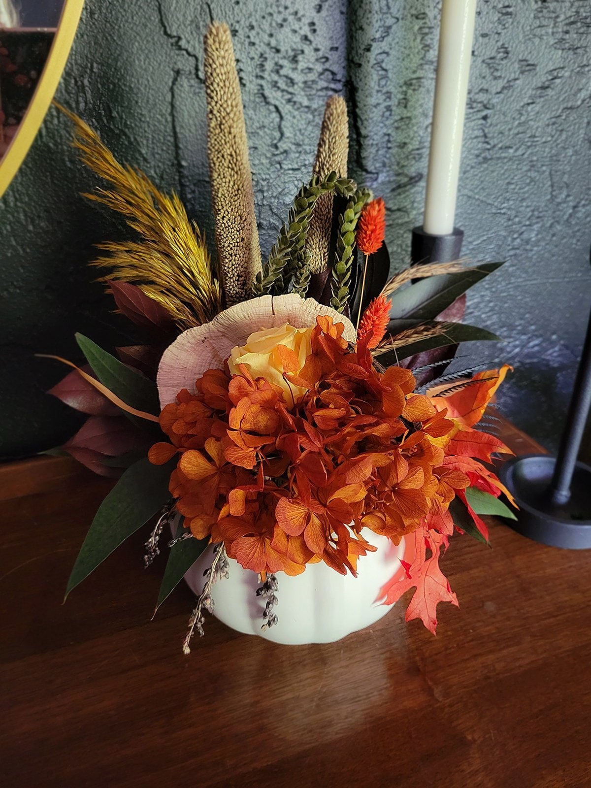 Preserved Fall Bouquet in White Pumpkin Vase - Mossy Moss by Olia