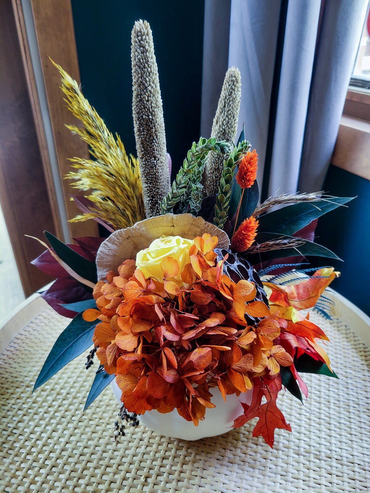 Preserved Fall Bouquet in White Pumpkin Vase - Mossy Moss by Olia