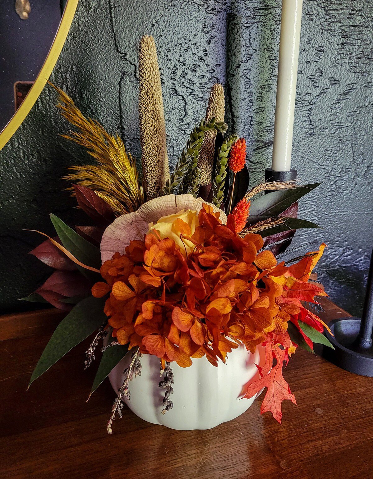 Preserved Fall Bouquet in White Pumpkin Vase - Mossy Moss by Olia