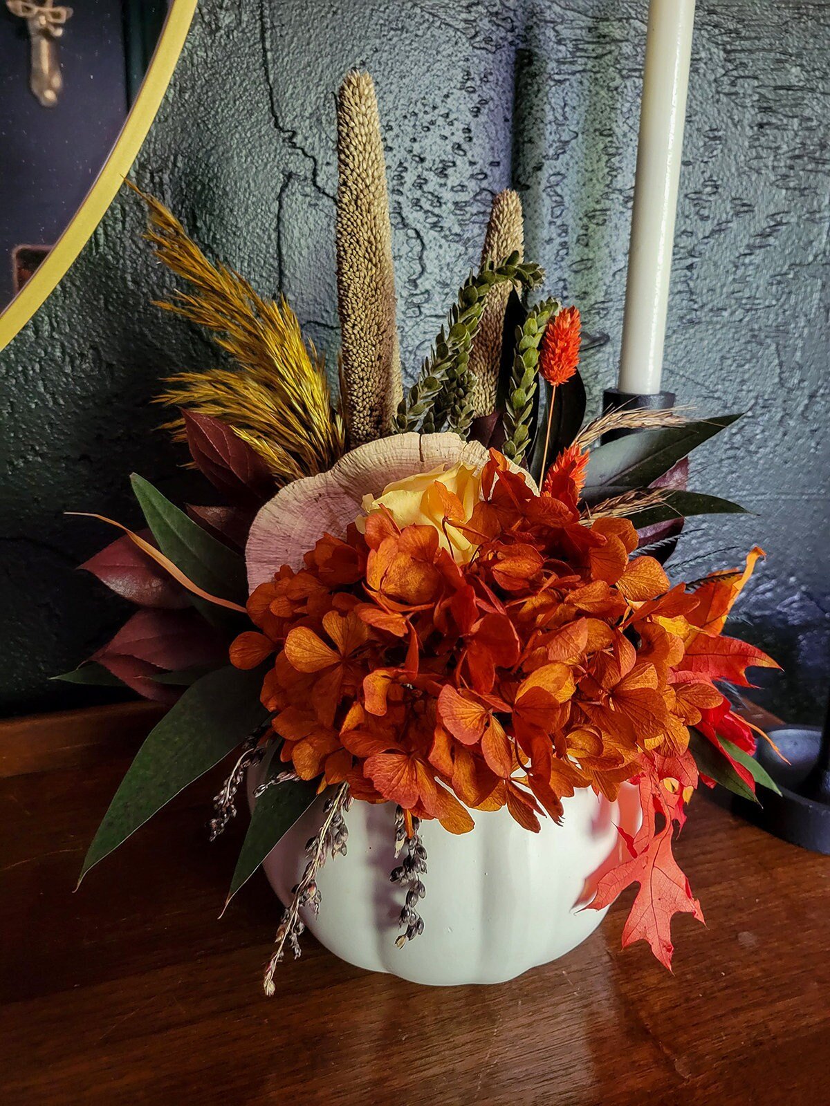 Preserved Fall Bouquet in White Pumpkin Vase - Mossy Moss by Olia