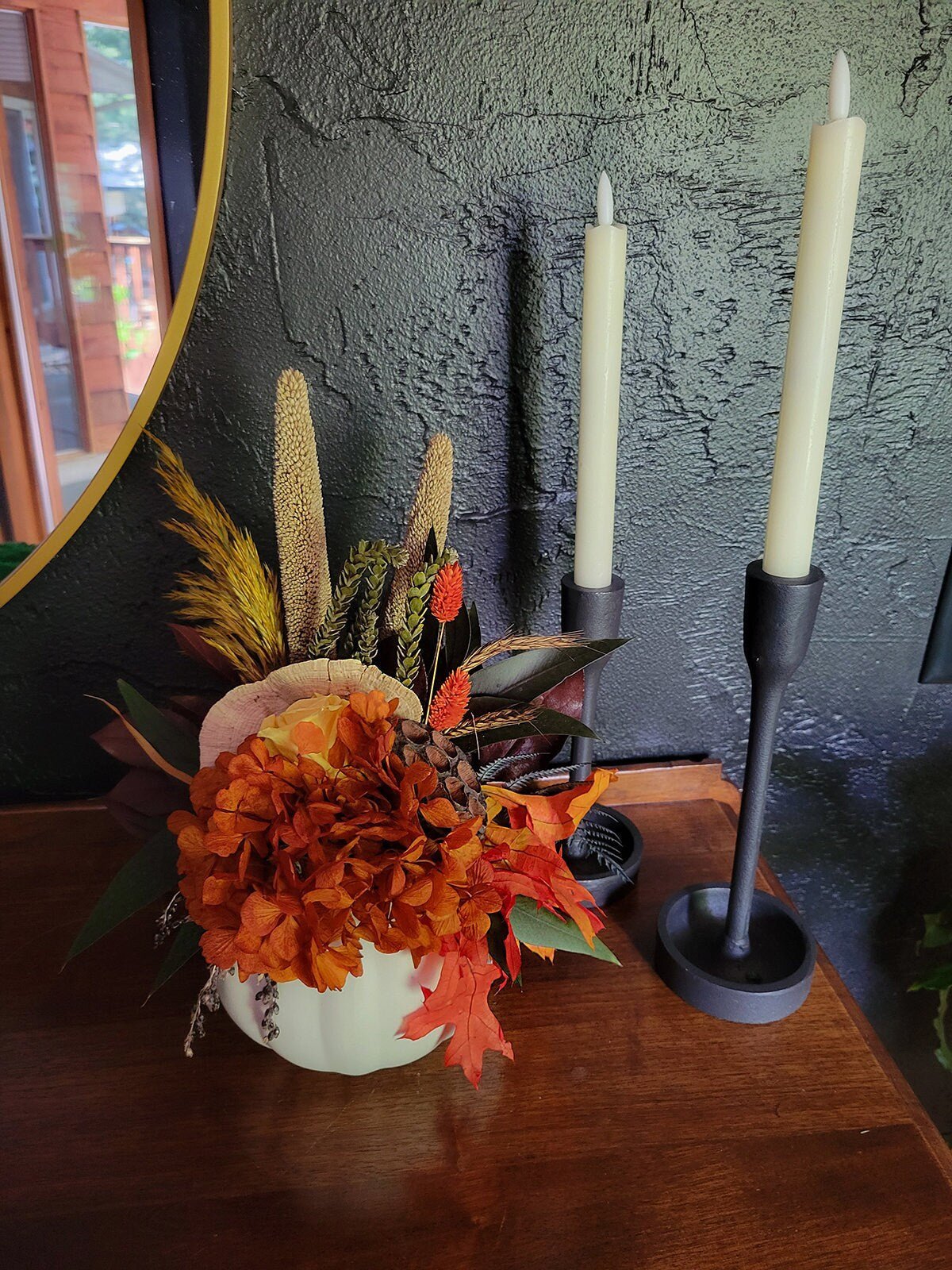 Preserved Fall Bouquet in White Pumpkin Vase - Mossy Moss by Olia