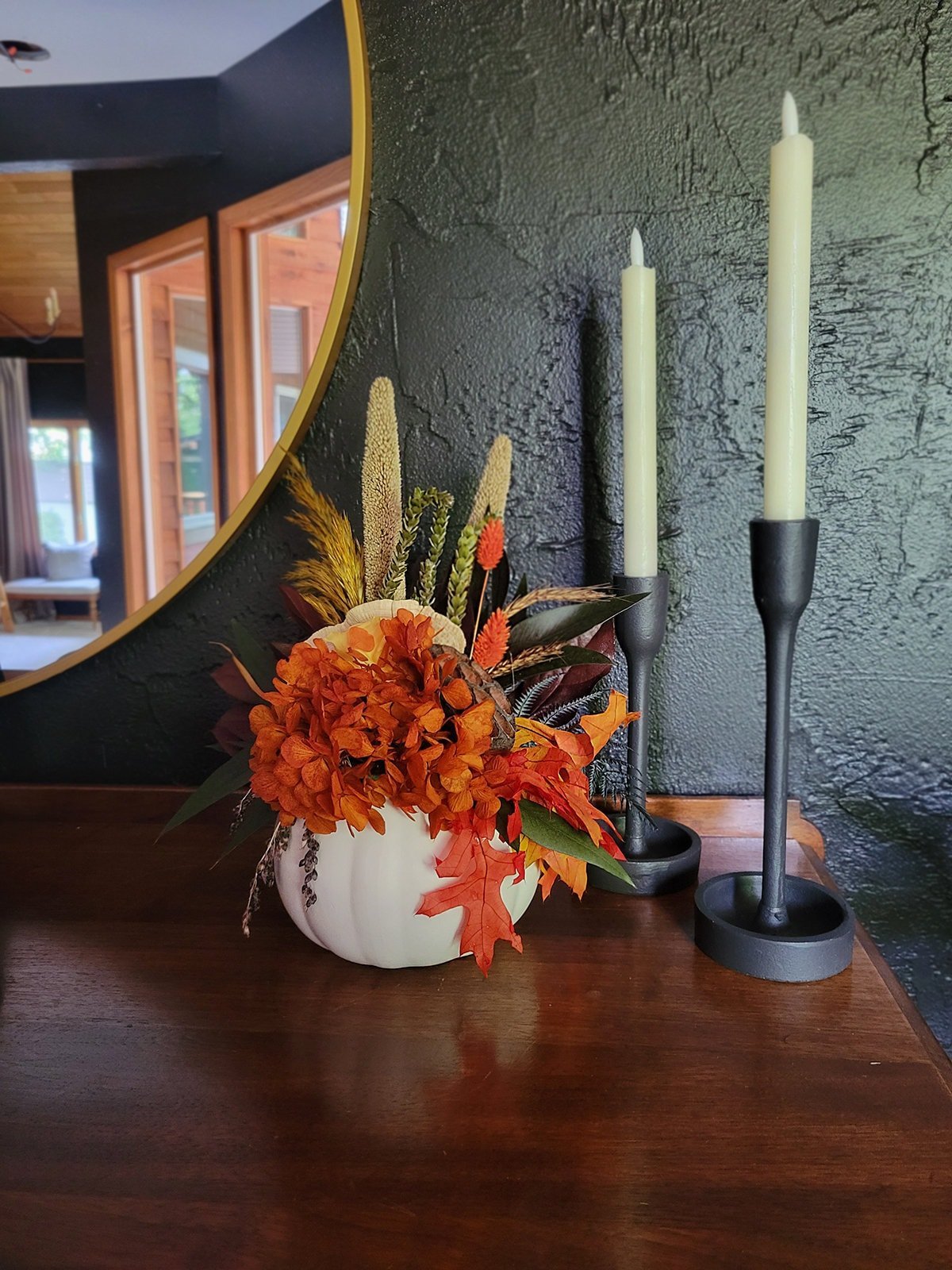 Preserved Fall Bouquet in White Pumpkin Vase - Mossy Moss by Olia