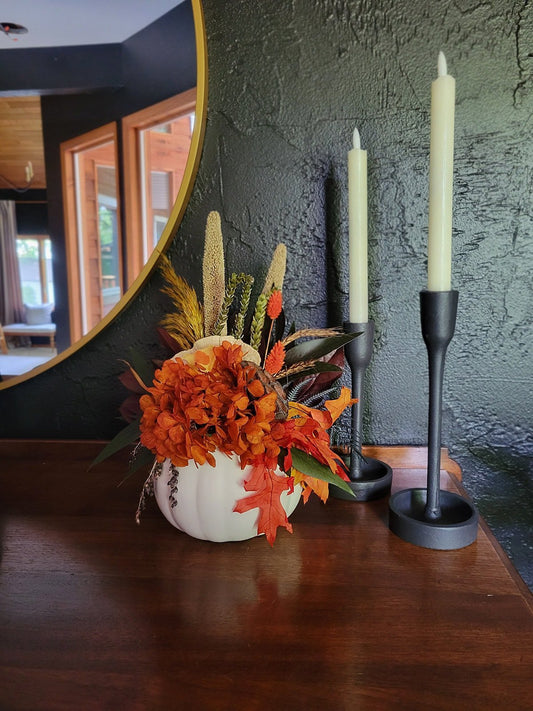 Preserved Fall Bouquet in White Pumpkin Vase - Mossy Moss by Olia