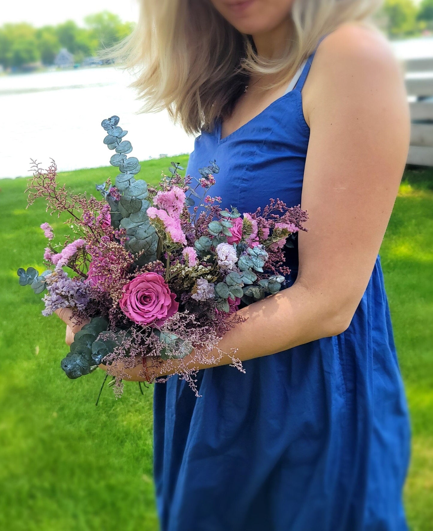 Preserved Mauve Rose Eucalyptus Bouquet - Mossy Moss by Olia