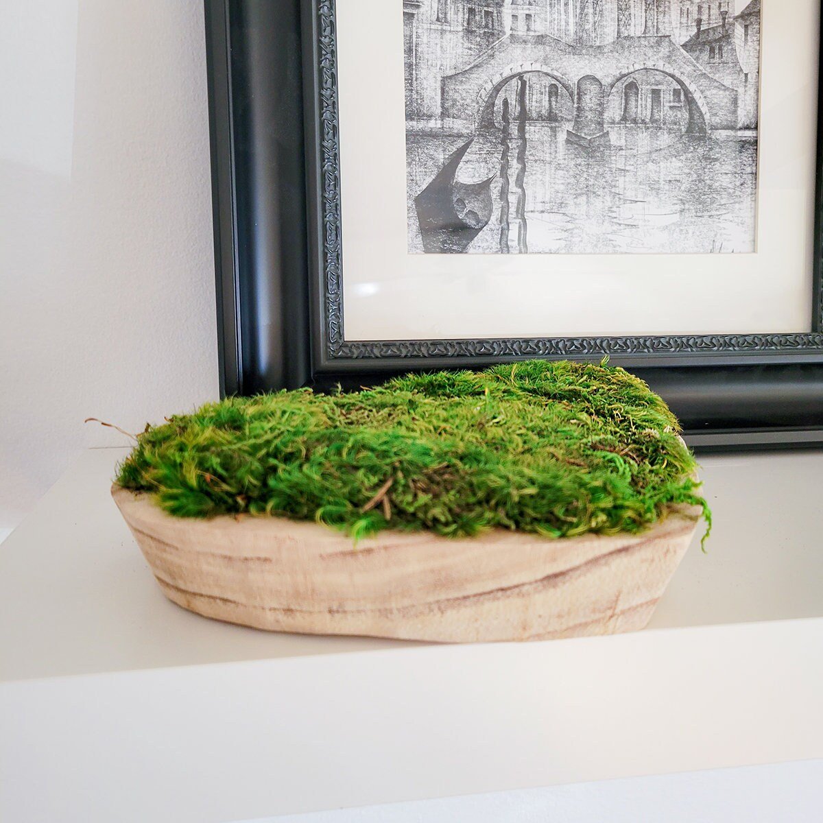 Preserved Mood Moss Heart in a wooden bowl - Mossy Moss by Olia