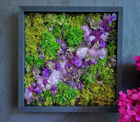Preserved Moss Frame w Gems / Crystals - Mossy Moss by Olia