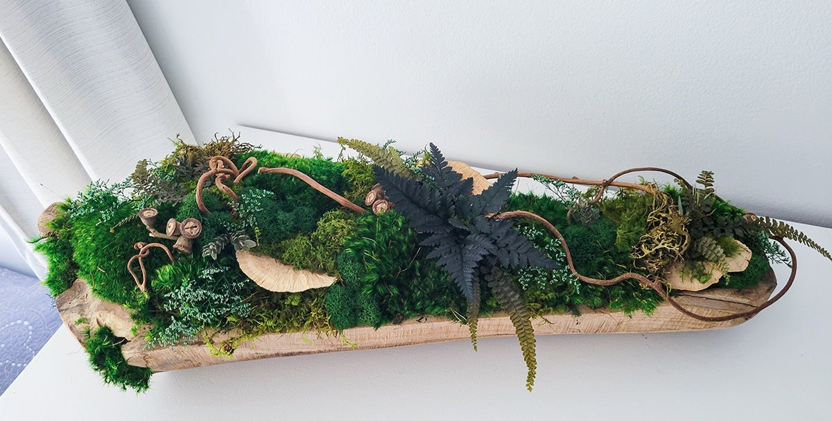 Preserved Moss & Wood Dining Table Centerpiece - Mossy Moss by Olia