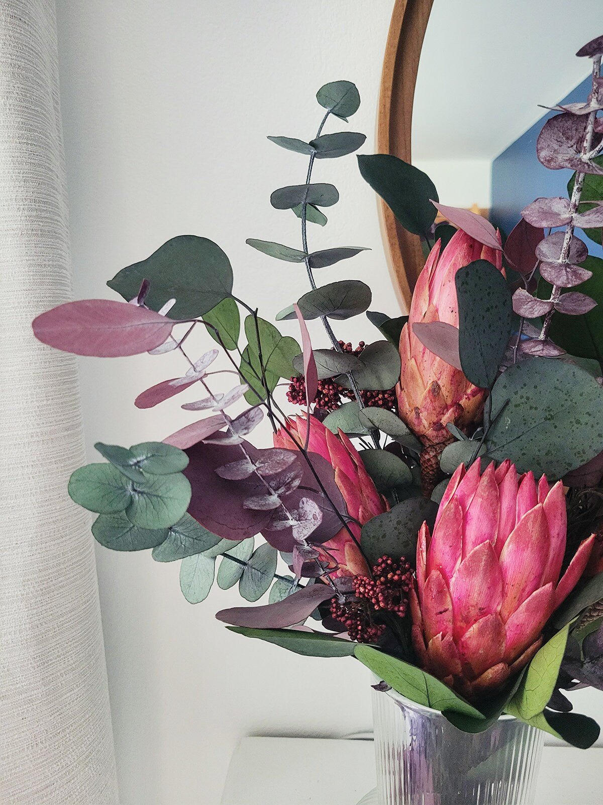 Preserved Pink Protea Repens Bouquet - Mossy Moss by Olia