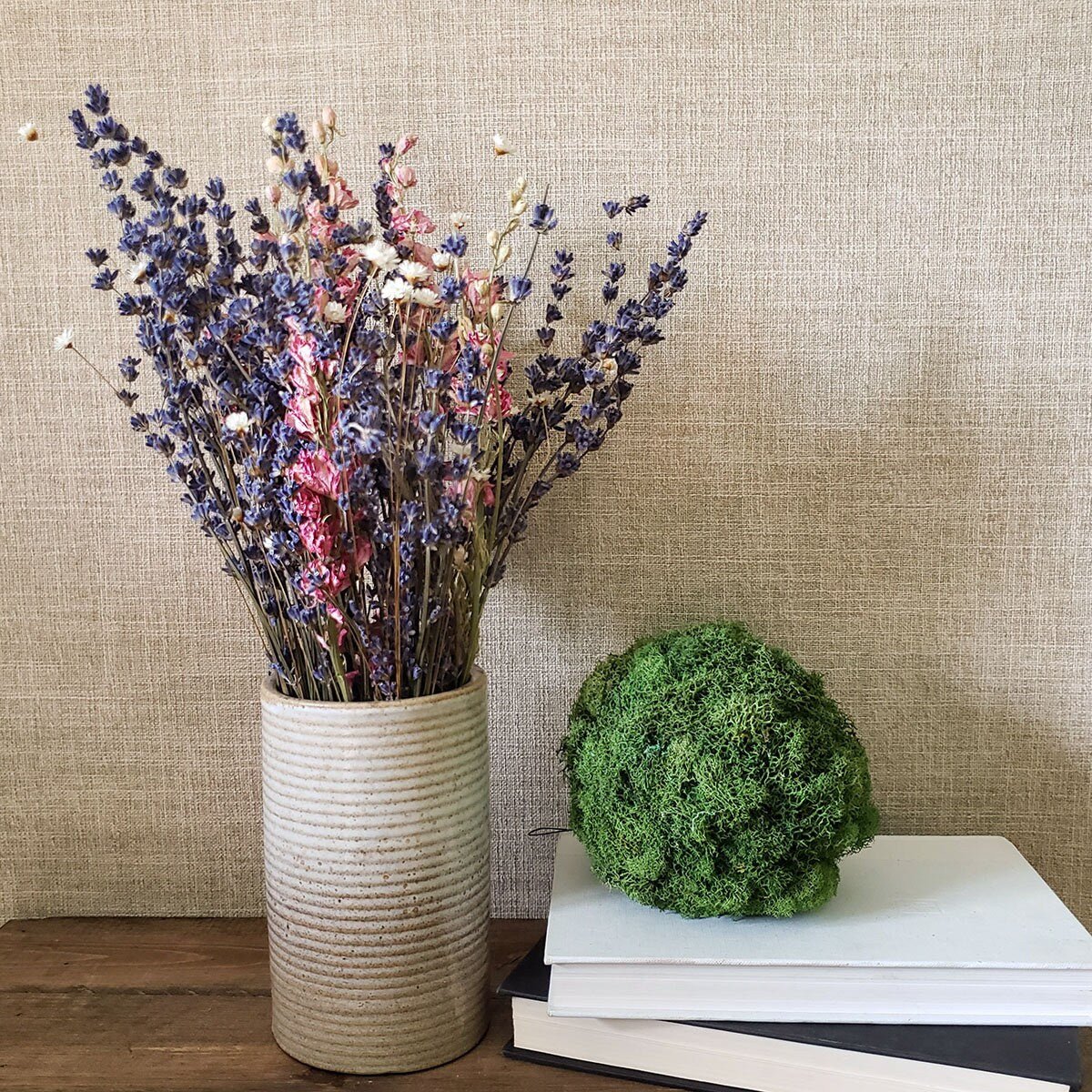 Small Dried Lavender Bouquet with Larkspur or Billy Balls - Mossy Moss by Olia