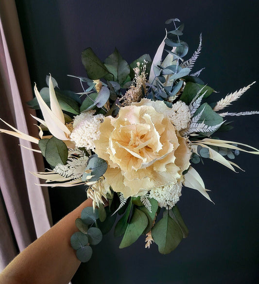 Winter Bouquet Bleached King Flower Protea Eucalyptus - Mossy Moss by Olia