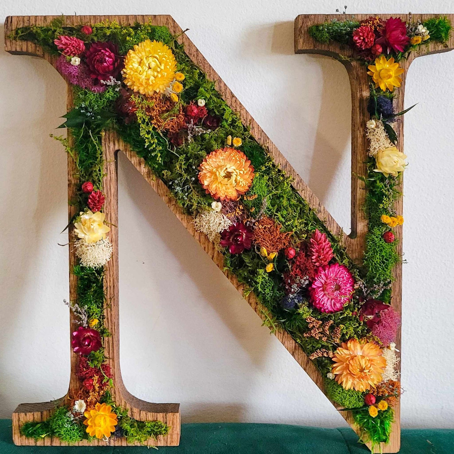 Preserved Moss Letters with flowers or greenery