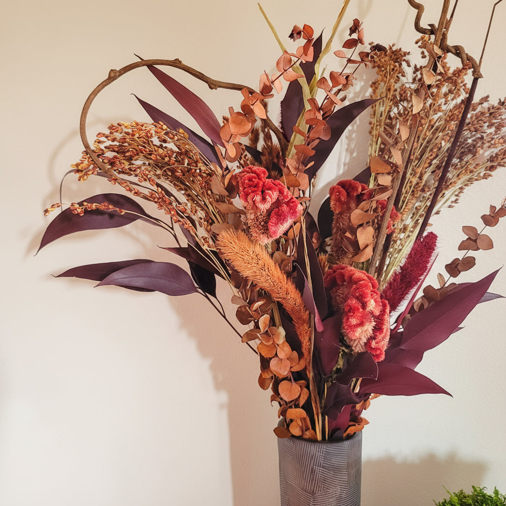ed & Burgundy Fall Bouquet – 24″ Preserved & Dried Arrangement
