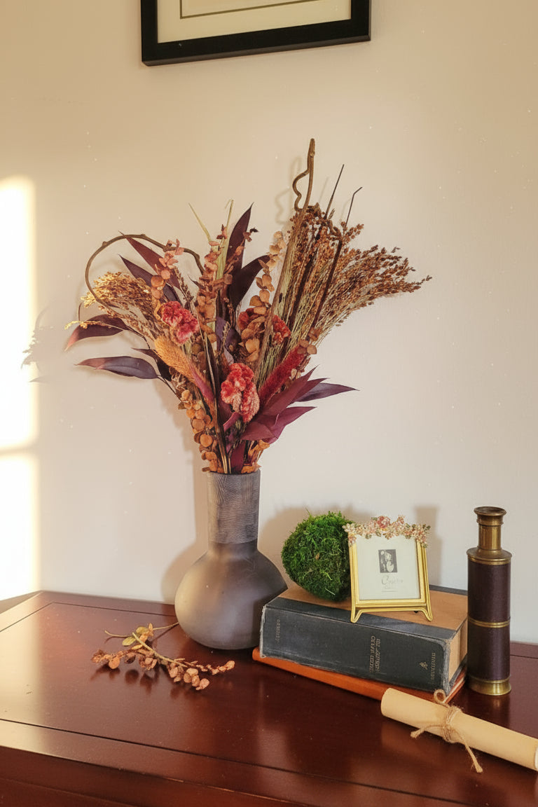 ed & Burgundy Fall Bouquet – 24″ Preserved & Dried Arrangement