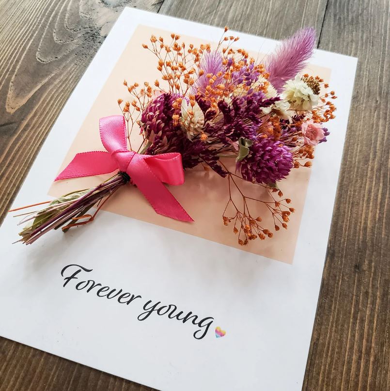 Customizable Teachers Gift Greeting Card w Dried Flowers