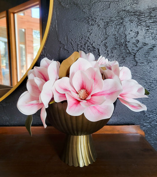 Real Touch Magnolia Flower Arrangement in Golden Urn
