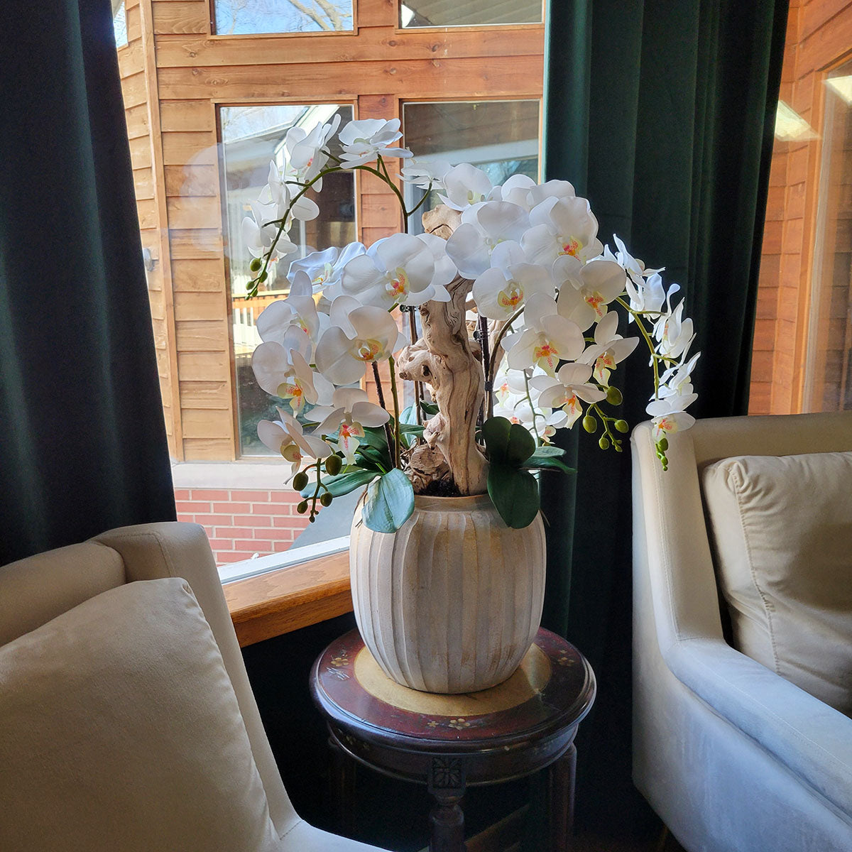 Artificial White Orchid Arrangement in Ceramic Vase