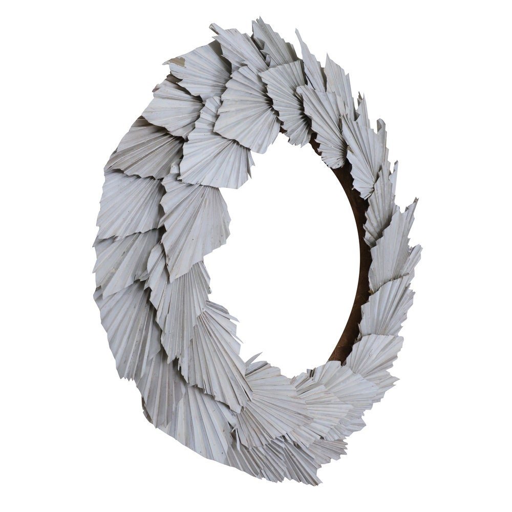17" Dia. White Washed Palm Spear Wreath - Mossy Moss by Olia
