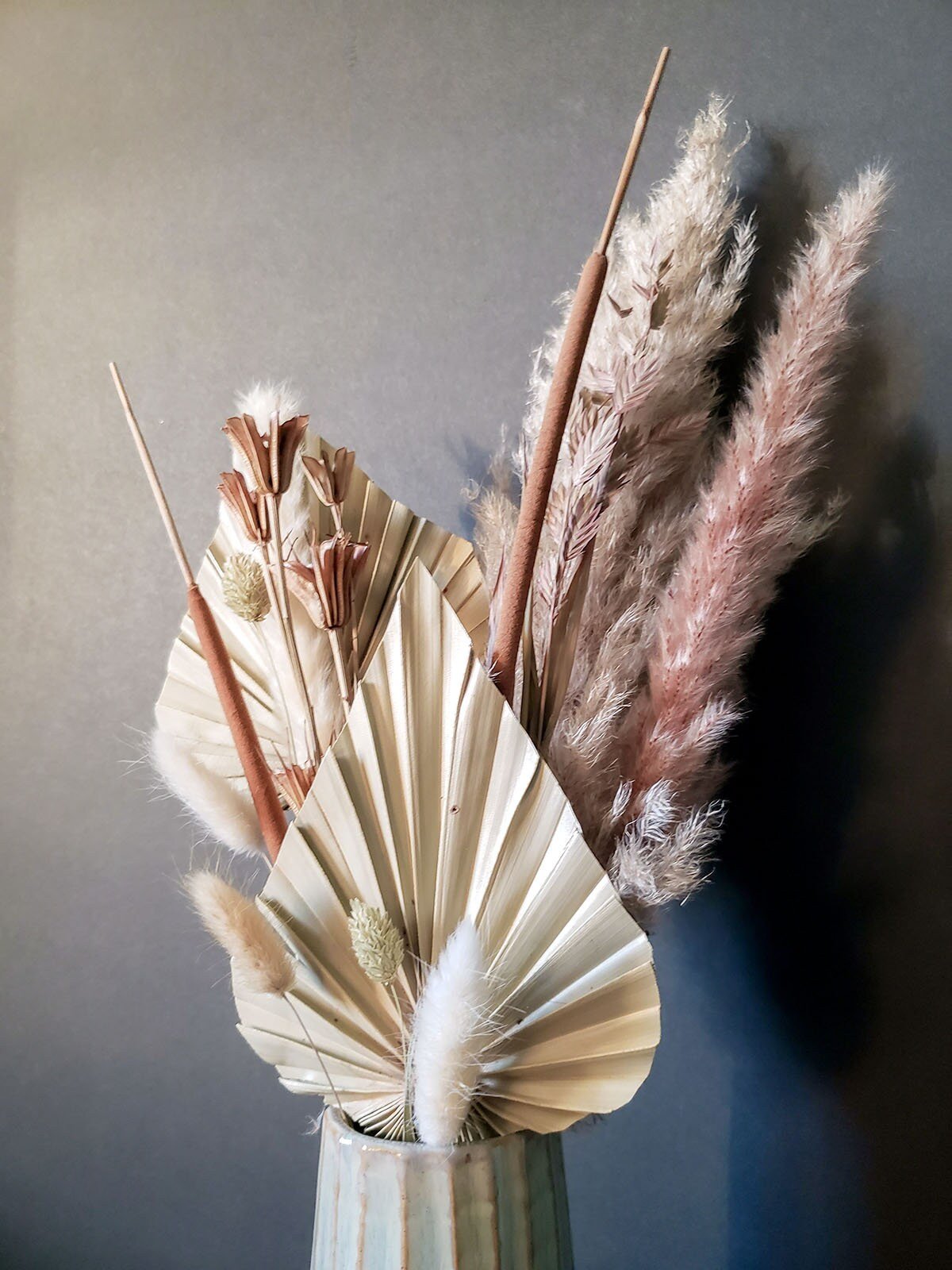 Dried Flower Bouquet w/ Pampas Grass, Bunny Tails, Dried Palm Fronds & Cattails - Mossy Moss by Olia