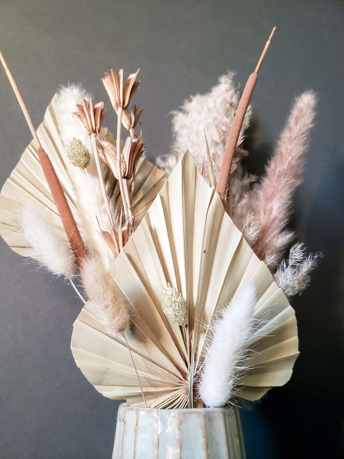 Dried Flower Bouquet w/ Pampas Grass, Bunny Tails, Dried Palm Fronds & Cattails - Mossy Moss by Olia