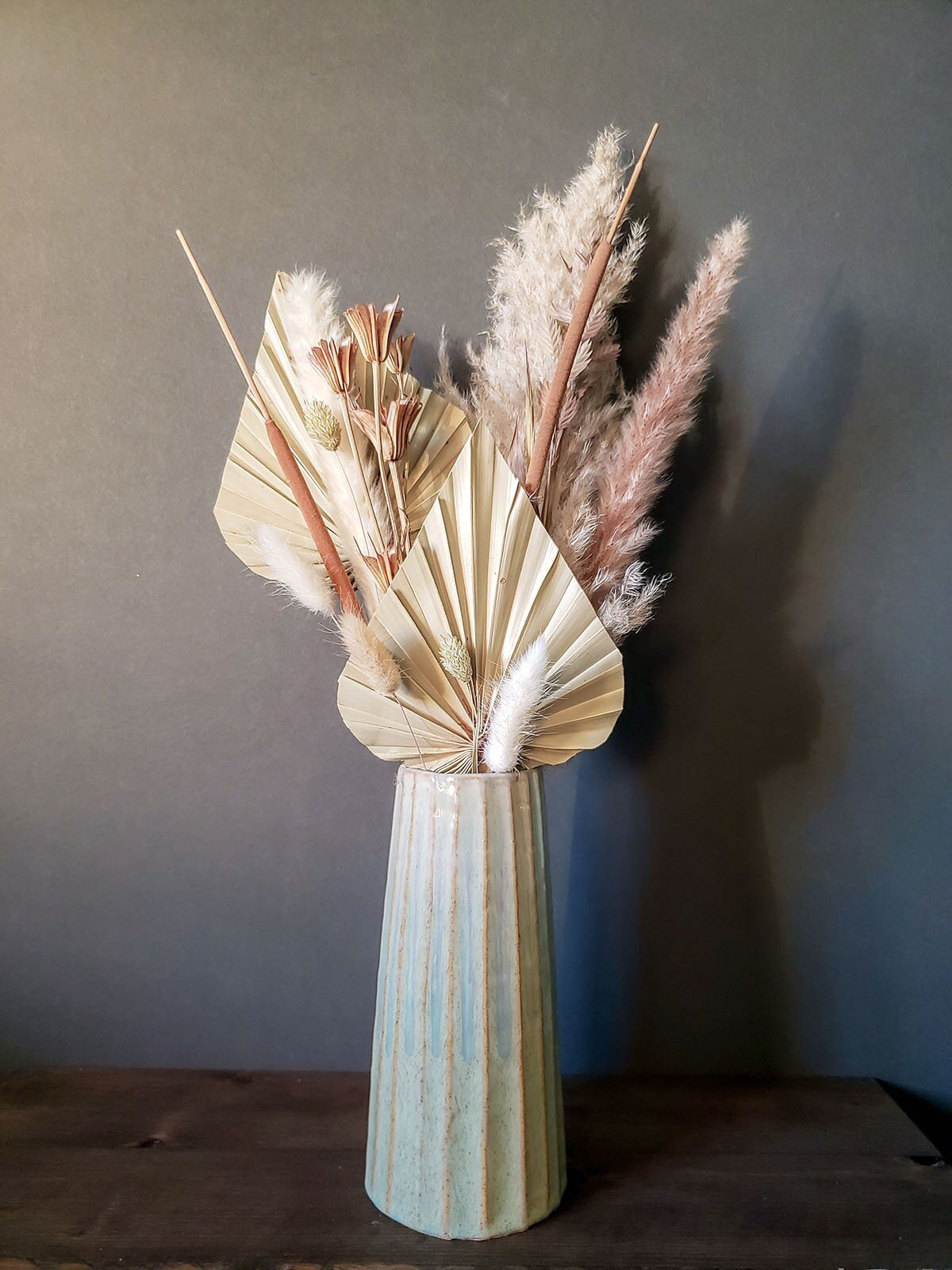 Dried Flower Bouquet w/ Pampas Grass, Bunny Tails, Dried Palm Fronds & Cattails - Mossy Moss by Olia