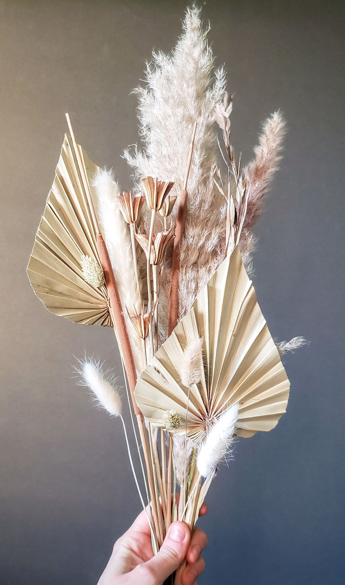 Dried Flower Bouquet w/ Pampas Grass, Bunny Tails, Dried Palm Fronds & Cattails - Mossy Moss by Olia