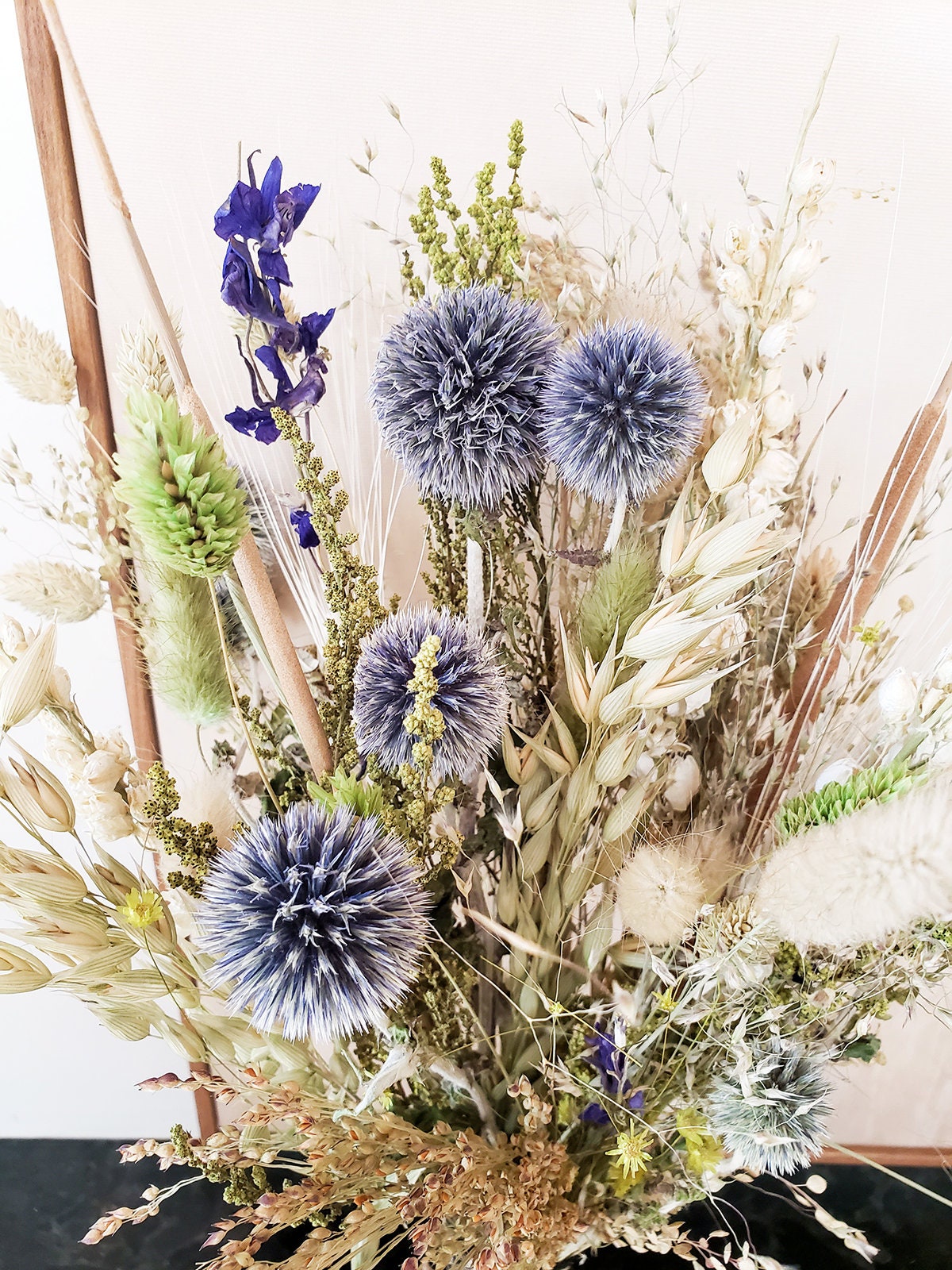 Dried Boho Flower Bouquet made out of Ornamental Grass & Blue Globe Thistles