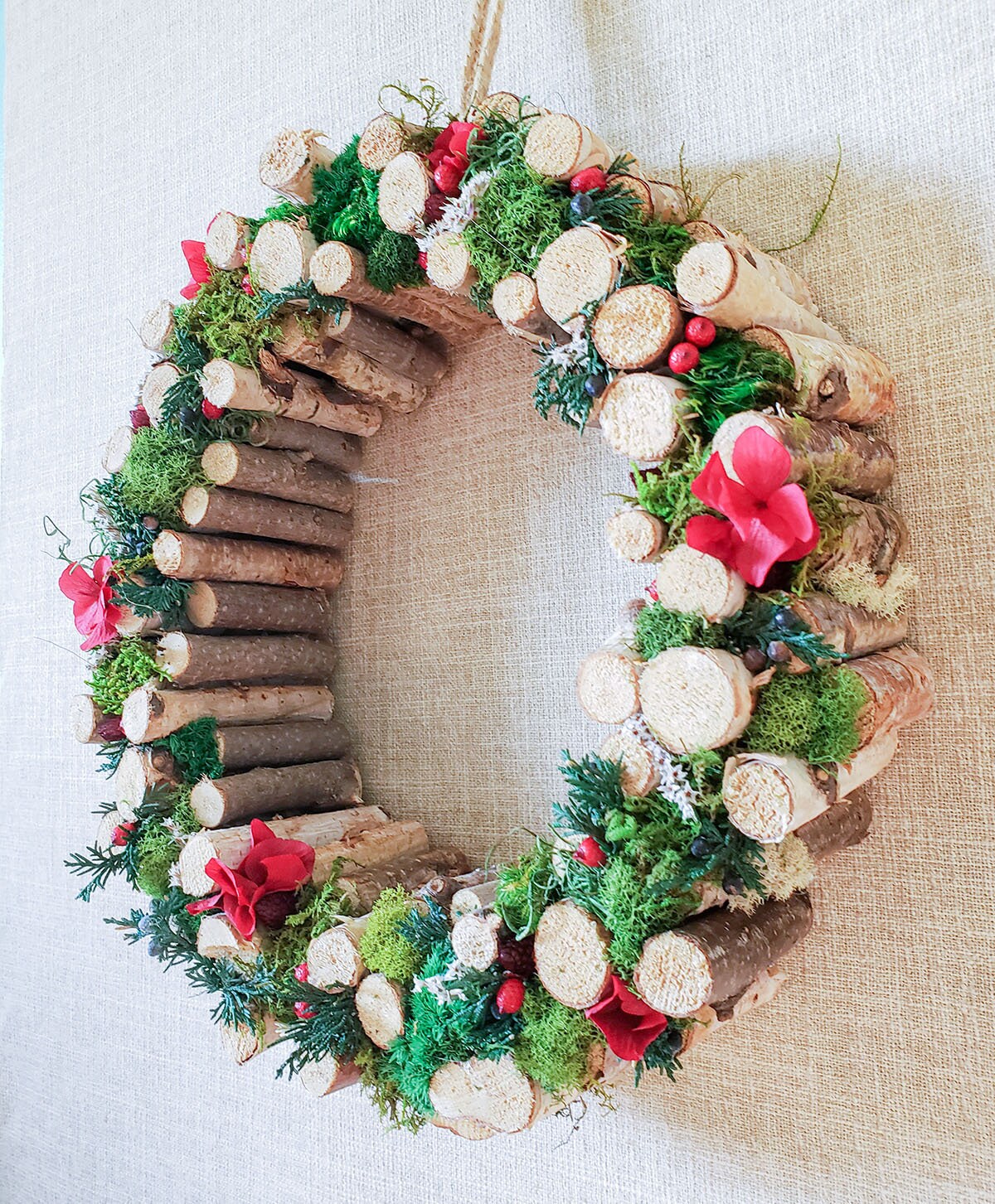 MOSS & BIRCH WREATH for Front Door or Wall Art Decor | Christmas Wreath | Moss Wall | Fresh Wreath | Fall Natural Wreath | Wooden Wreaths